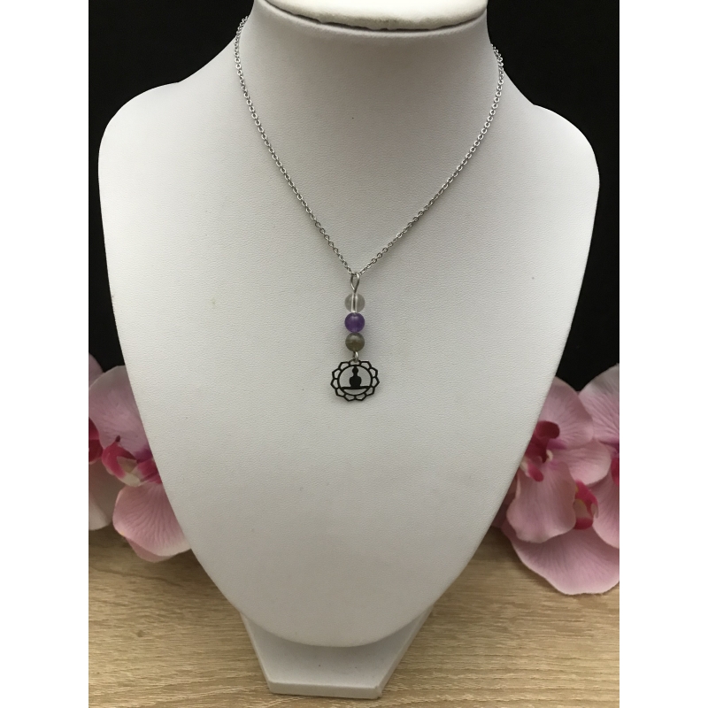 Collier intuition, labradorite, améthyste, cristal de roche Collier intuition, labradorite, améthyste, cristal de roche