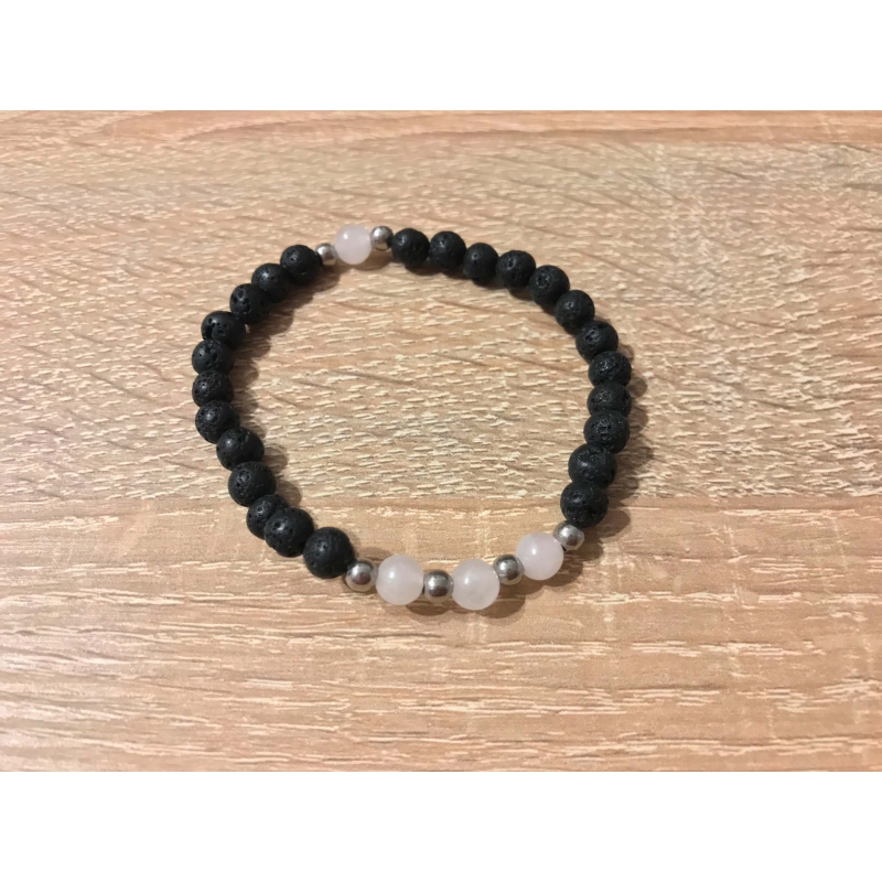 Bracelet quartz rose et pierre de lave perles de 6mm | Cœur de Pierres